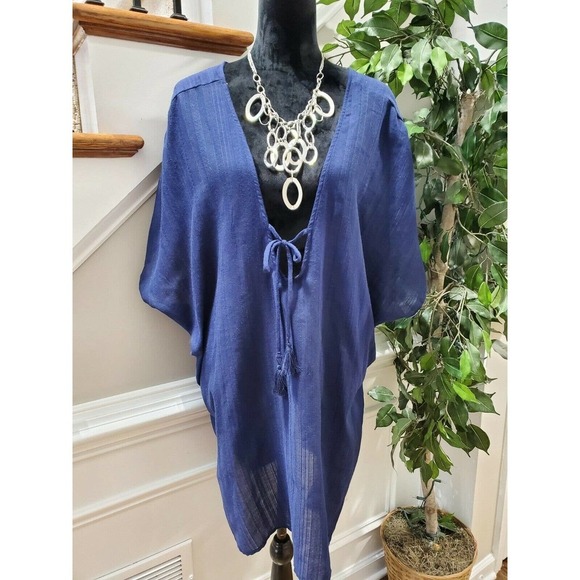 Kona Sol Women's Solid Blue Polyester V-Neck Short Sleeve Blouse Size X-Large - Picture 12 of 12